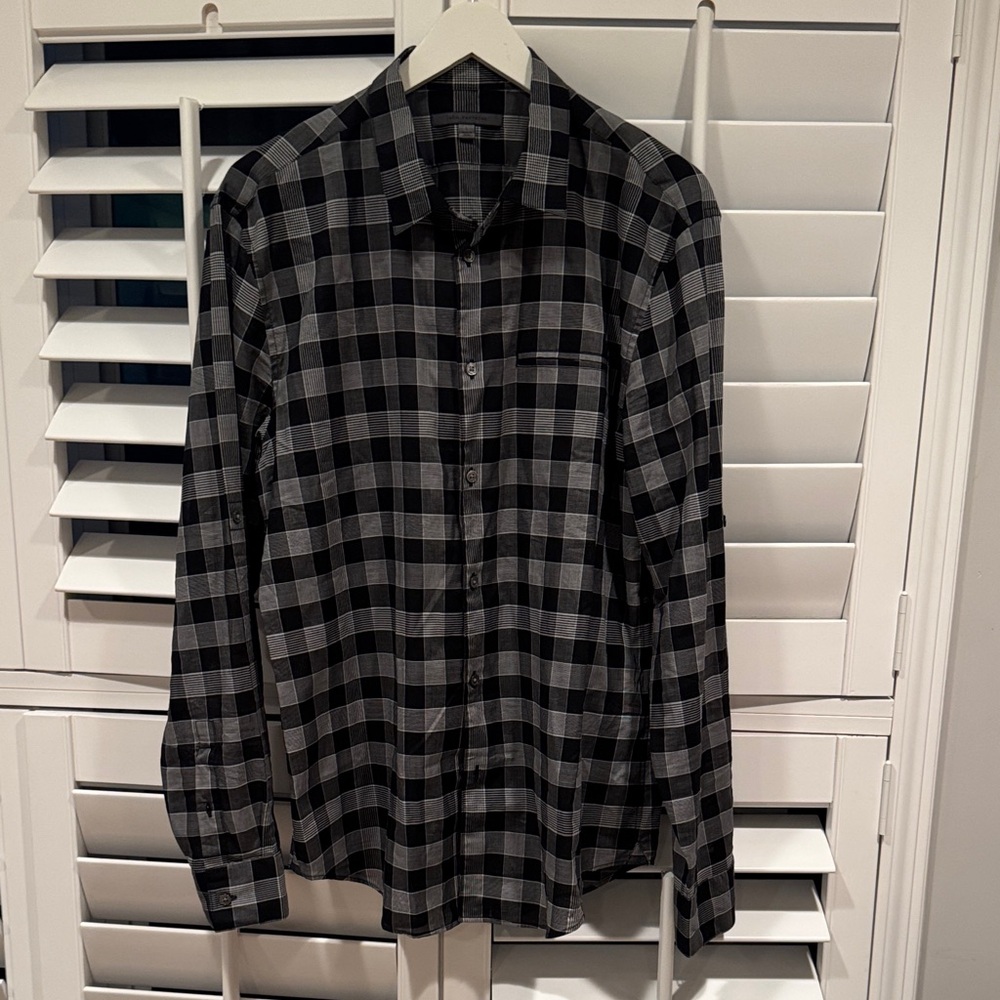 John Varvatos Black and Gray Plaid Shirt